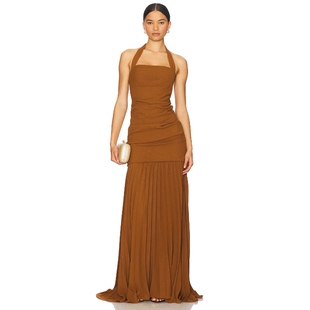 DELFI DELILAH 裙子 巧克力色性感挂脖露背连衣裙女夏REVOLVE新款