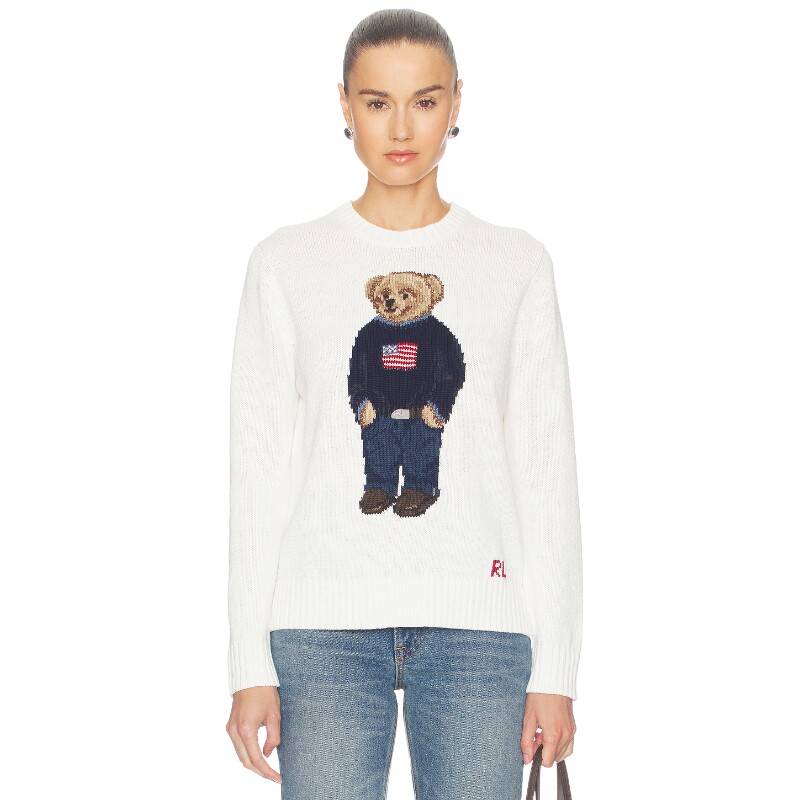Polo Ralph Lauren白色上衣印花圆领复古风早秋新品毛衣REVOLVE