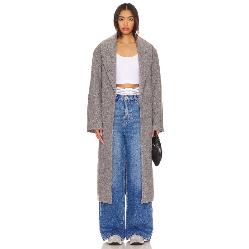 [早秋新品]LIONESS灰色外套翻领通勤长款宽松修身夹克REVOLVE