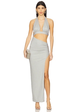 superdown CARLI 长裙 金属银色 美式性感REVOLVE小众