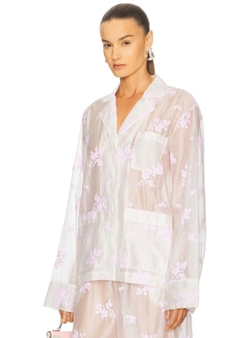 [新品]Helsa 透视感轻盈刺绣花卉透视衬衫 白粉配色静奢风REVOLVE