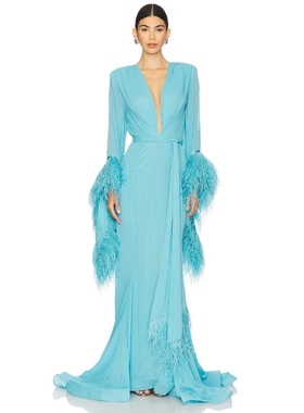 Bronx and Banco GEISHA V领长袍 蓝色REVOLVE小众新款