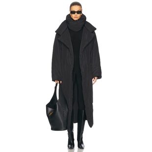 Norma Kamali 黑色大翻领收腰棉服保暖外套老钱风REVOLVE秋冬新品