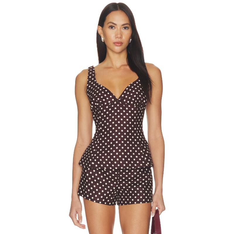 FAITHFULL THE BRAND深棕色背心波点复古风上衣秋冬新品REVOLVE