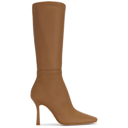 RAYE 长筒靴复古棕色皮面方形鞋头细高跟靴子REVOLVE小众秋冬新款