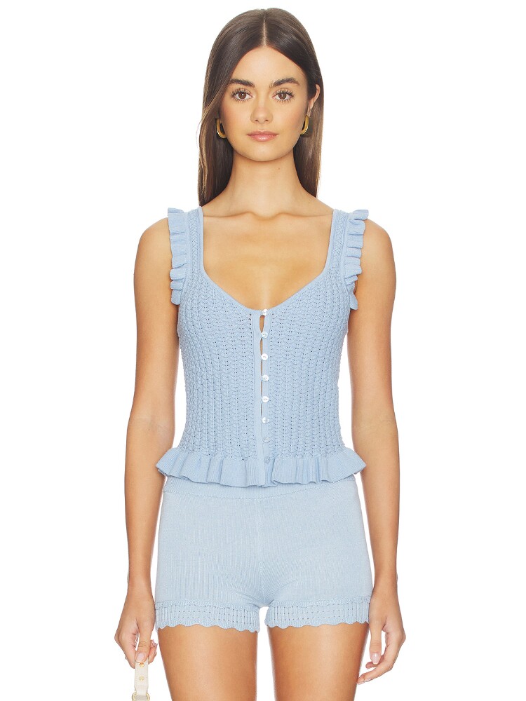 MAJORELLE BRAYLIN 26早秋新品 浅蓝色背心小飞袖女士上衣REVOLVE