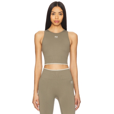 P.E Nation RESTORE 无缝背心 橄榄色 运动复古风REVOLVE小众新款