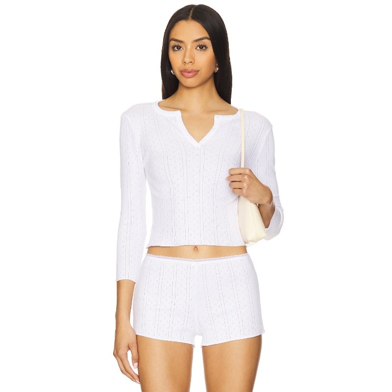 Cou Cou Intimates 短款亨利领上衣白色修身打底衫REVOLVE新款