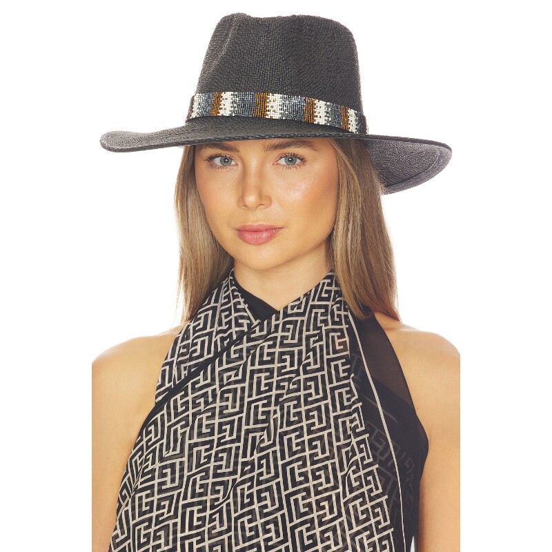 Nikki Beach灰色硬顶大檐防晒草编宽檐帽度假风早秋新品REVOLVE