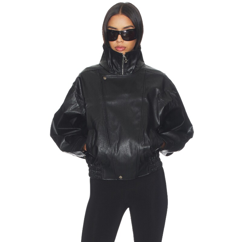 Lisa Says Gah黑色皮衣立领拉链皮革酷飒风早秋新品REVOLVE