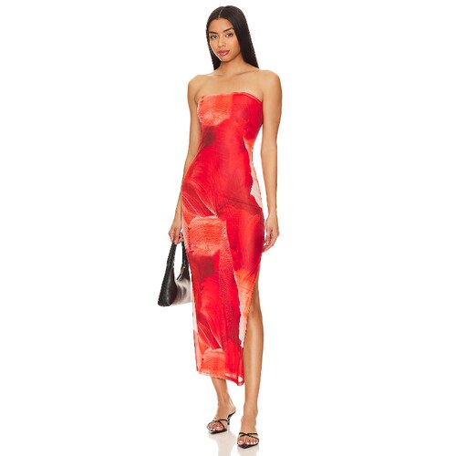 [秋冬新品]MORE TO COME红色印花抹胸辣妹修身抹胸裙REVOLVE