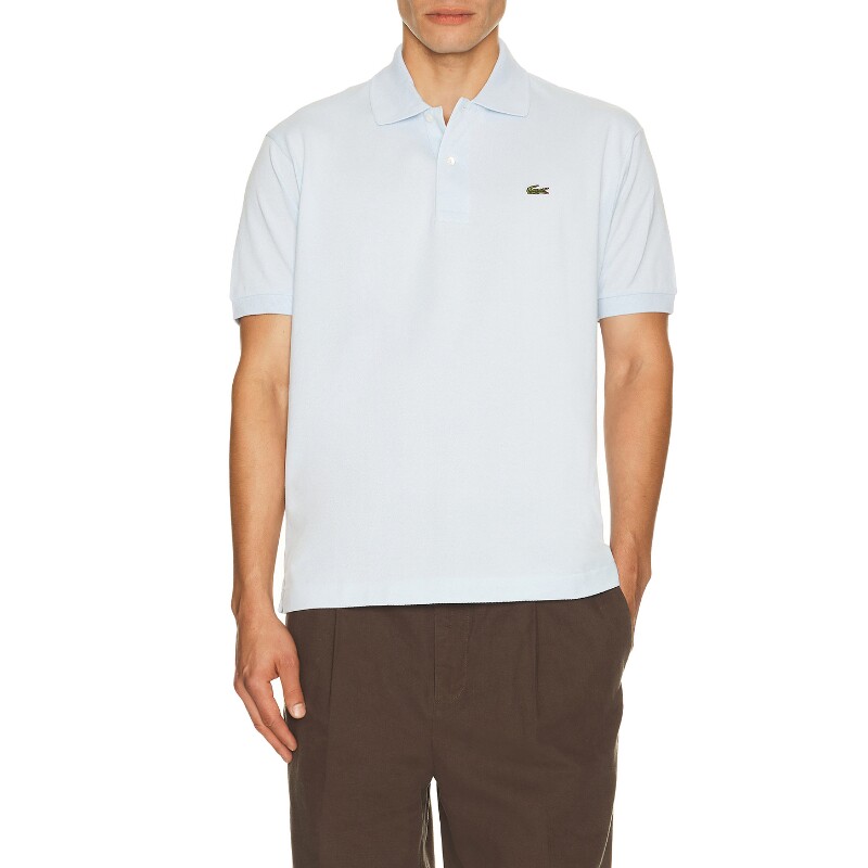 Lacoste浅蓝上衣翻领通勤风早秋新品短袖修身短款衬衫REVOLVE