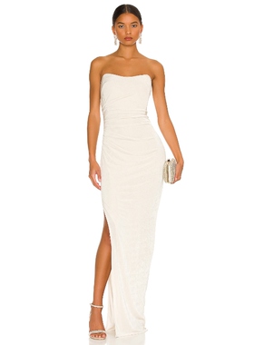 Katie May抹胸薄纱连衣裙褶皱设计感显瘦开叉礼服长裙REVOLVE新款