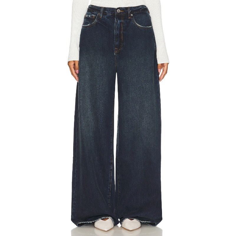 [秋冬新品]GRLFRND 牛仔裤蓝色阔腿裤丹宁长裤美式休闲REVOLVE