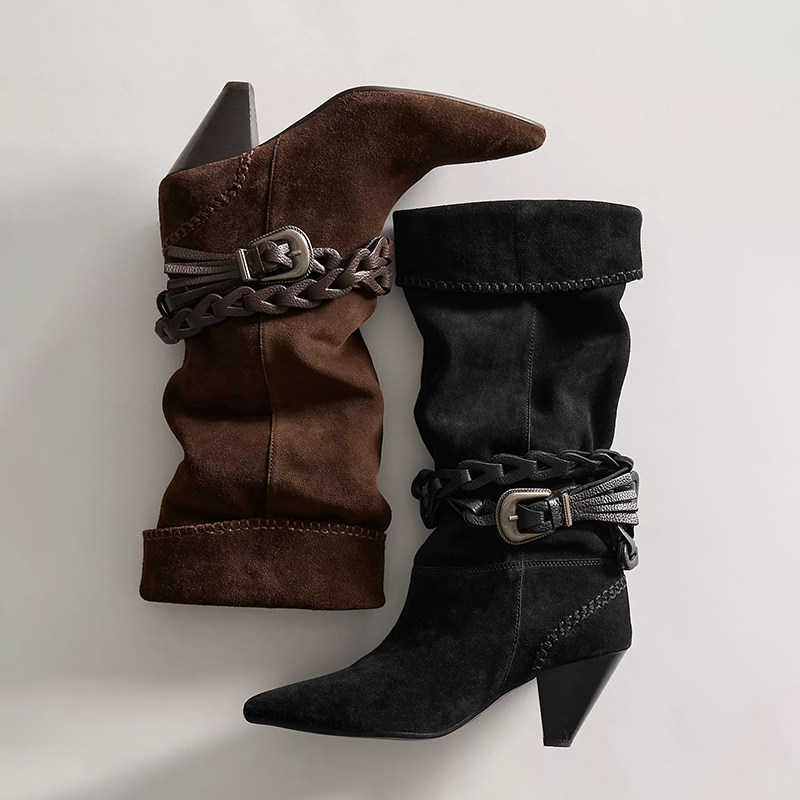 【海外直邮】Free People 尖头靴子黑色女款堆堆靴REVOLVE