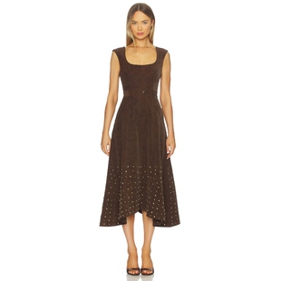 AMUR Kenny Dress 冬季 棕色REVOLVE Midi 新品 Studded Suede