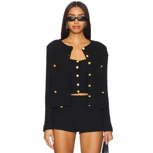 [春季新品]MAJORELLE金扣高级感针织开衫静奢黑色外套REVOLVE保暖