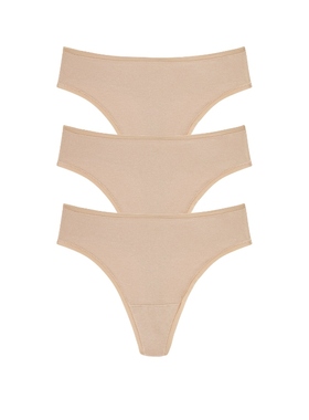 Natori Bliss Bare Cotton Thong 3-pack 棕黄色REVOLVE