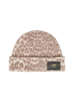 Ganni GRAPHIC MIX PRINTED LEOPARD 针织毛线帽 棕色 小众设计师