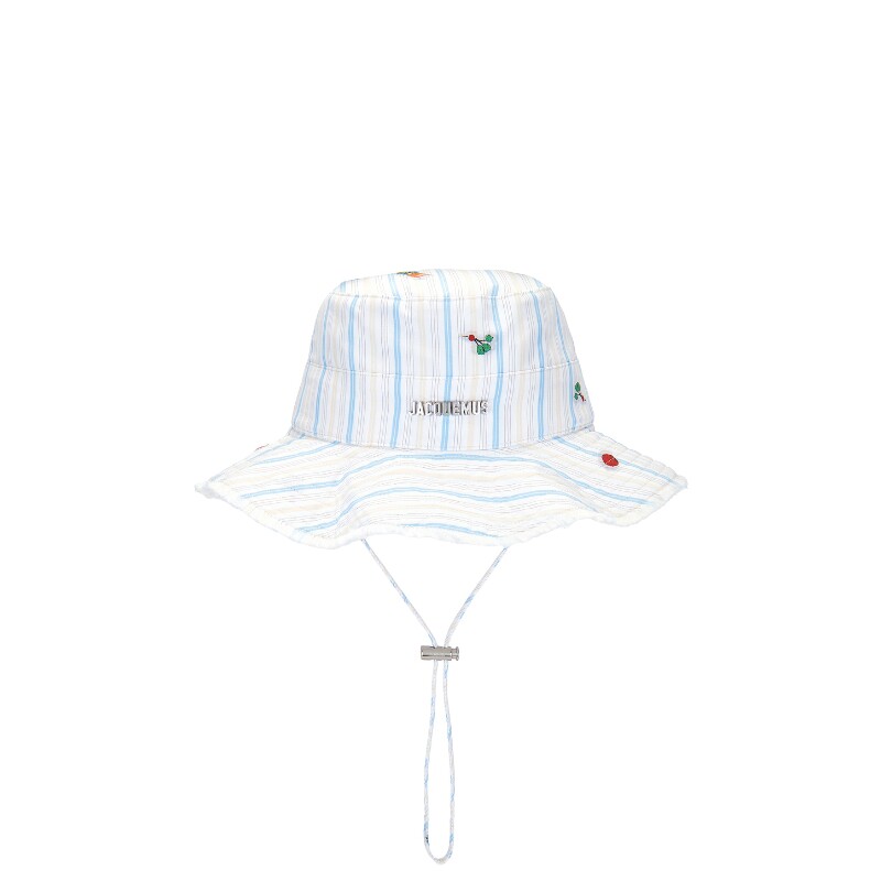 JACQUEMUS白色帆布刺绣宽檐渔夫遮阳帽度假风早秋新品REVOLVE