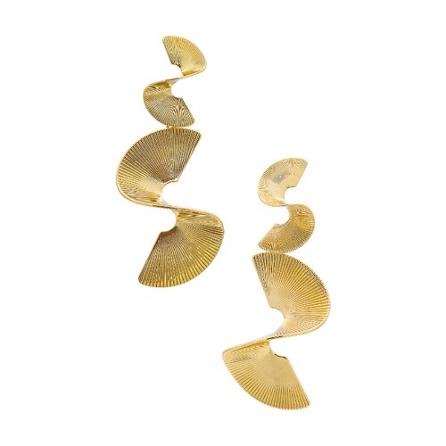 SHASHI金色耳饰酷飒风秋冬新品螺旋造型长款耳饰REVOLVE