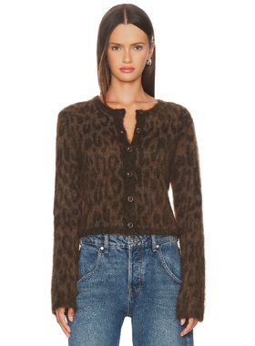 ASTR the Label 羊毛开衫复古棕色豹纹短款针织毛衣REVOLVE新款