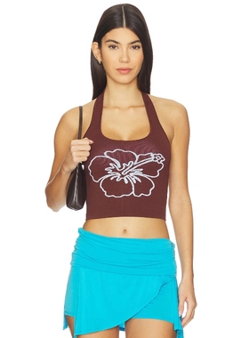 Kulani Kinis KNIT HALTER TANK TOP 针织挂脖背心上衣 棕色REVOL
