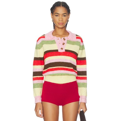 Lisa Says Gah ALAIA 马球衫毛衣 粉红条纹REVOLVE小众新款