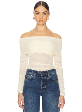 [春季新品]SOVERE网布上装长袖上衣奶油色y2k辣妹REVOLVE冬季保暖