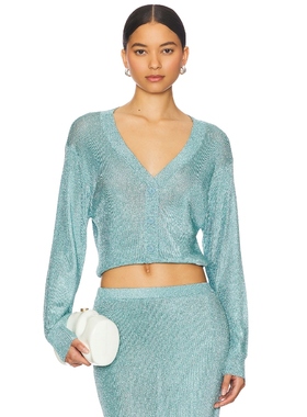 [冬季新品]SER.O.YA摩登风水蓝色V 领针织上衣REVOLVE