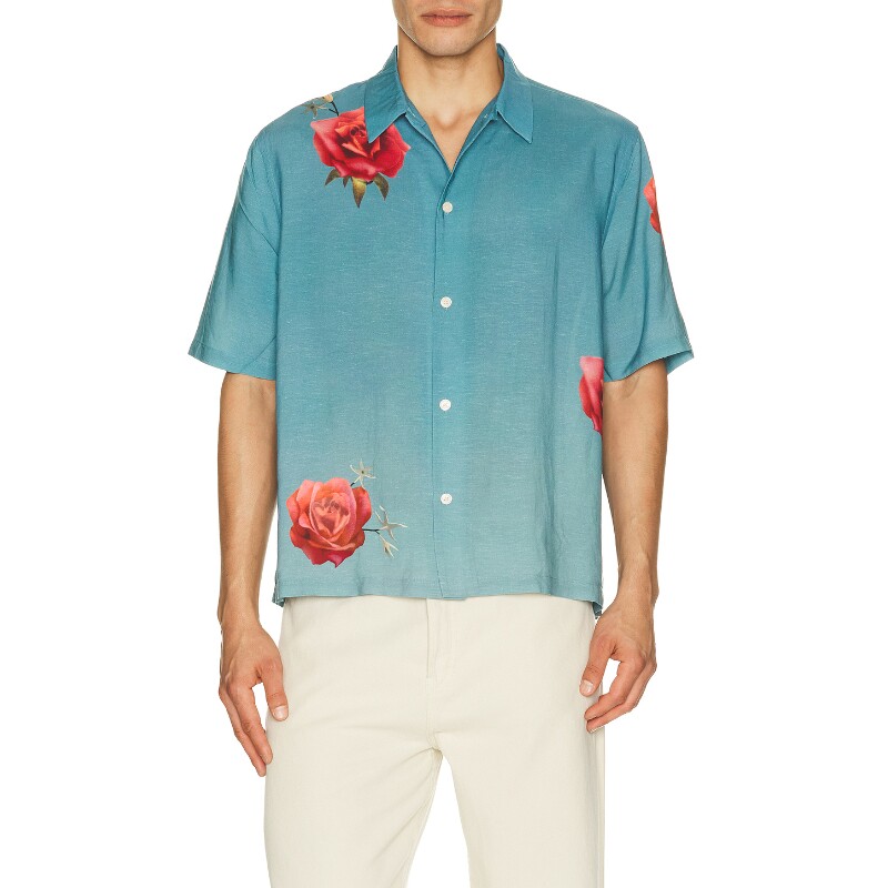 ALLSAINTS蓝色上装印花翻领复古风短袖衬衫早秋新品REVOLVE
