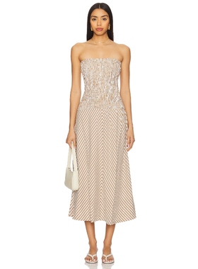 MINKPINK ARTEMIS 抽褶中长连衣裙女夏 棕黄色REVOLVE小众新款