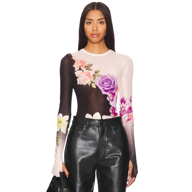 AFRM 长袖圆领T恤紫色花卉设计感上衣REVOLVE小众新款