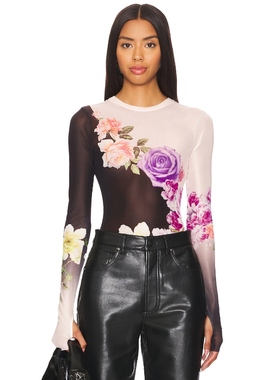 AFRM 长袖圆领T恤紫色花卉设计感上衣REVOLVE小众新款