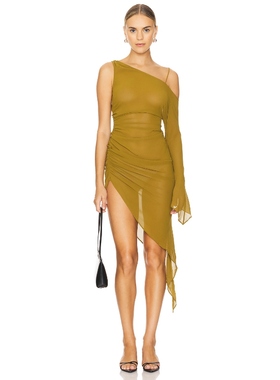 h:ours REI 中长款连衣裙女夏 橄榄色 y2k辣妹风REVOLVE小众新款