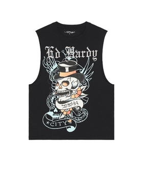 Ed Hardy 埃德哈迪 Skull Tophat Cutoff Tee 黑色REVOLVE小众新