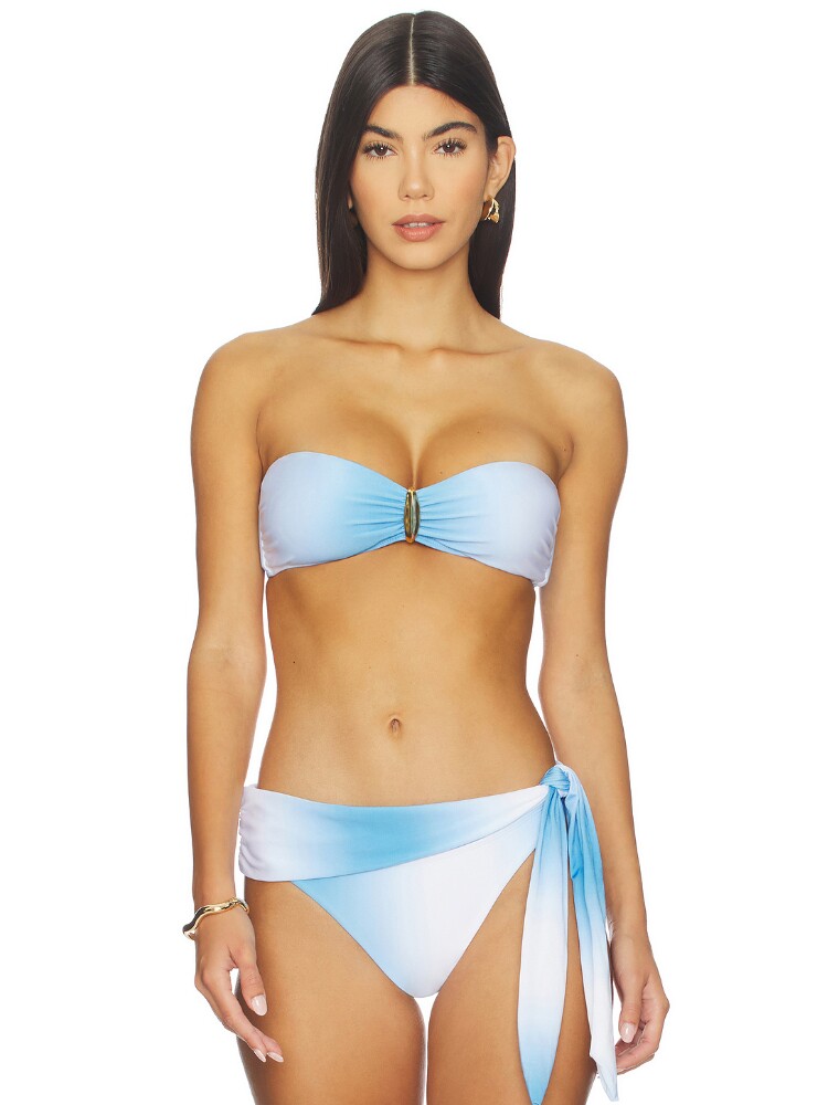 Vix Swimwear度假风浅蓝抹胸金属扣无肩带比基尼内衣度假REVOLVE