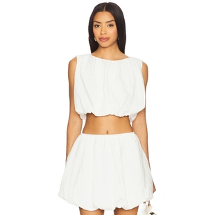 短款 ALEXA REVOLVE小众新款 MINKPINK y2k辣妹风 上衣 泡泡袖 白色