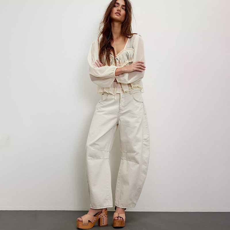 Free People 白色美式休闲宽松廓形显瘦牛仔弯刀裤子REVOLVE新款