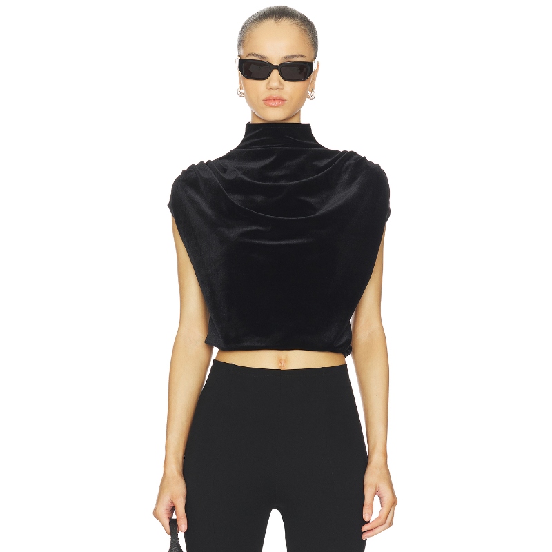 Commando 天鹅绒垂坠立领短款上衣 黑色REVOLVE小众新款