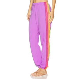 Aviator Nation 5 STRIPE 运动裤 紫色 美式休闲风REVOLVE小众新