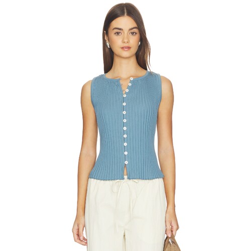 Free People 夏日度假风蓝色纽扣背心上衣 revolve小众新款