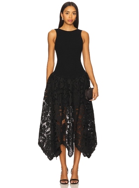 Aje ATLAS 针织中长连衣裙 黑色REVOLVE小众新款