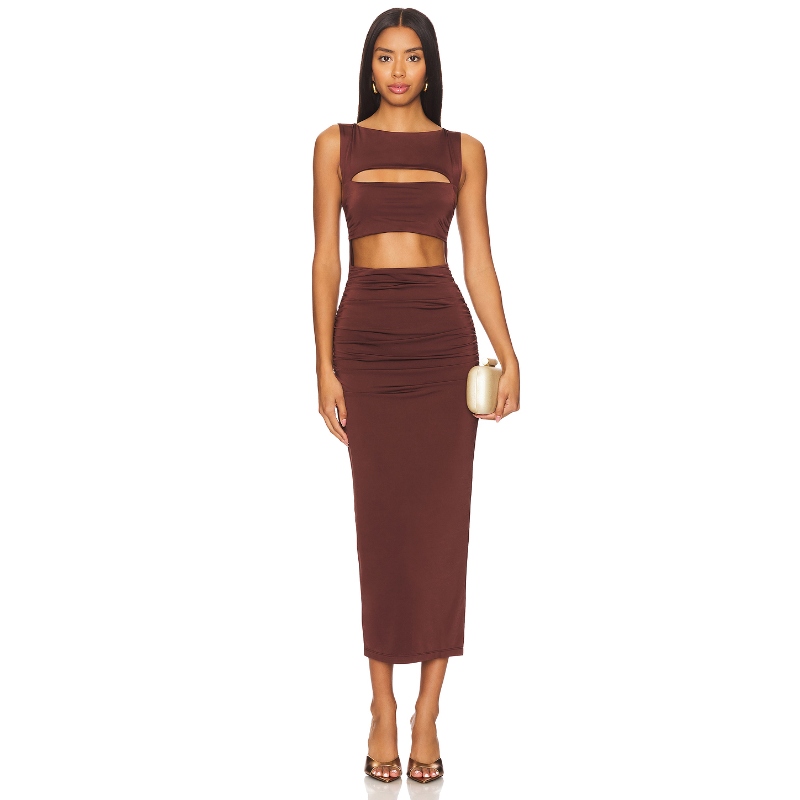 Nookie ENIGMA 中长款连衣裙女夏 巧克力色REVOLVE新款