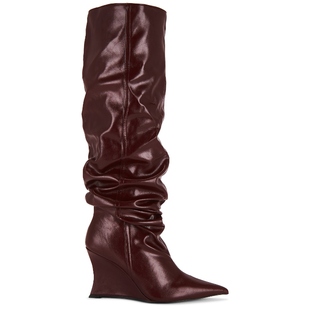 Steve 新品 Madden深棕褶皱长靴街头风过膝高跟靴REVOLVE 冬季