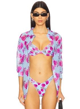 For Love & Lemons FLORAL STEMS 系扣上装 蓝色、紫色REVOLVE小