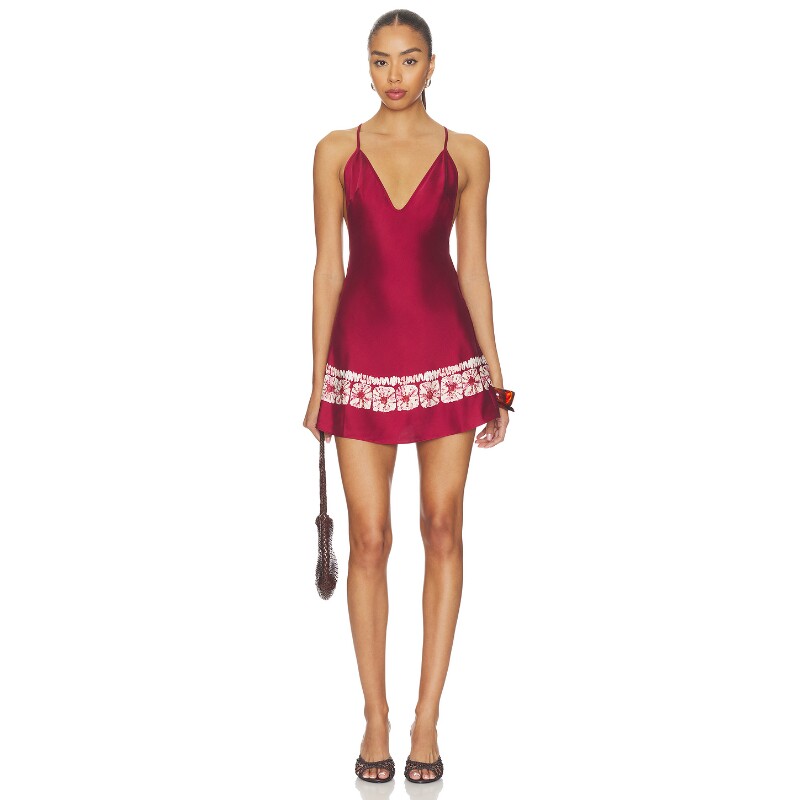 Frankies Bikinis酒红色连衣裙短款法式风早秋新品REVOLVE