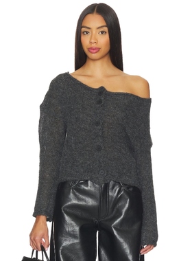 LIONESS 一字肩轻薄针织衫上装 深灰色 y2k辣妹风REVOLVE小众新款