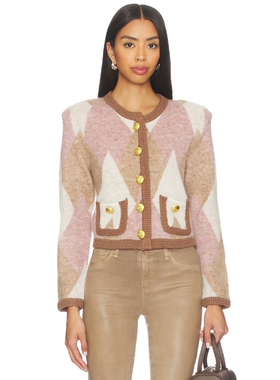 L'AGENCE Siobhan Fuzzy Argyle Cardi revolve小众新款 Neutral,