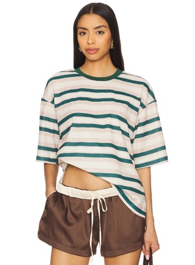 LIONESS 圆领宽松T恤泽西风条纹短袖上衣REVOLVE小众